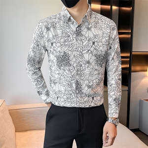 秋冬季男士长袖花衬衫社会小伙店主风衬衣301A-1/CS606/P55图片