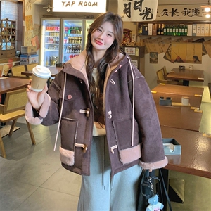 韩版加厚减龄连帽皮毛一体棉服女2025年冬季新款显瘦保暖加绒外套图片