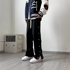 排扣裤子男小直筒卫裤休闲长裤高街运动裤insXZ211-1-K2310-P65，男装休闲裤，星座211-1