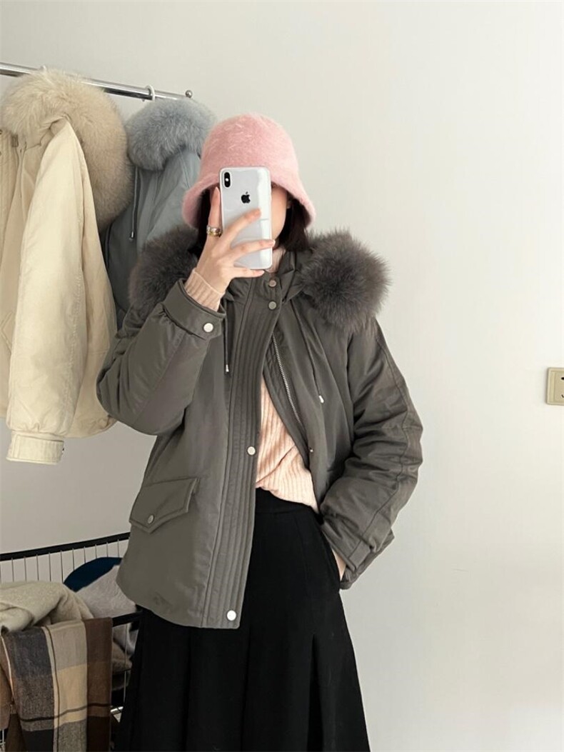 【现货】浣熊毛领派克工装羽绒服达标90白鸭绒,女装羽绒服,OURS