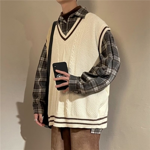 春秋款打底毛衣背心男V领ins时尚潮牌美式针织衫马甲MY0146-P43图片