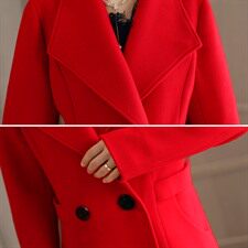 毛呢外套纯色修身显瘦优雅可爱唯美气质长袖中长款口袋时尚2020年冬季，女装毛呢外套，笃写