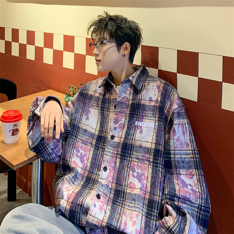 衬衫男秋季新款港风宽松大码扎染长袖衬衣CS3098-特P30，男装衬衫，星座214-3