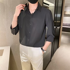 2024夏季衬衫男薄款修身冰丝短袖青年纯色春秋七分袖衬衣男Y50，男装衬衫，星座1116A-2（原606A-1）