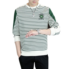 男士休闲时尚圆领拼接条纹刺绣套头圆领卫衣打底衫L518-P47，男装卫衣，星座310B-3