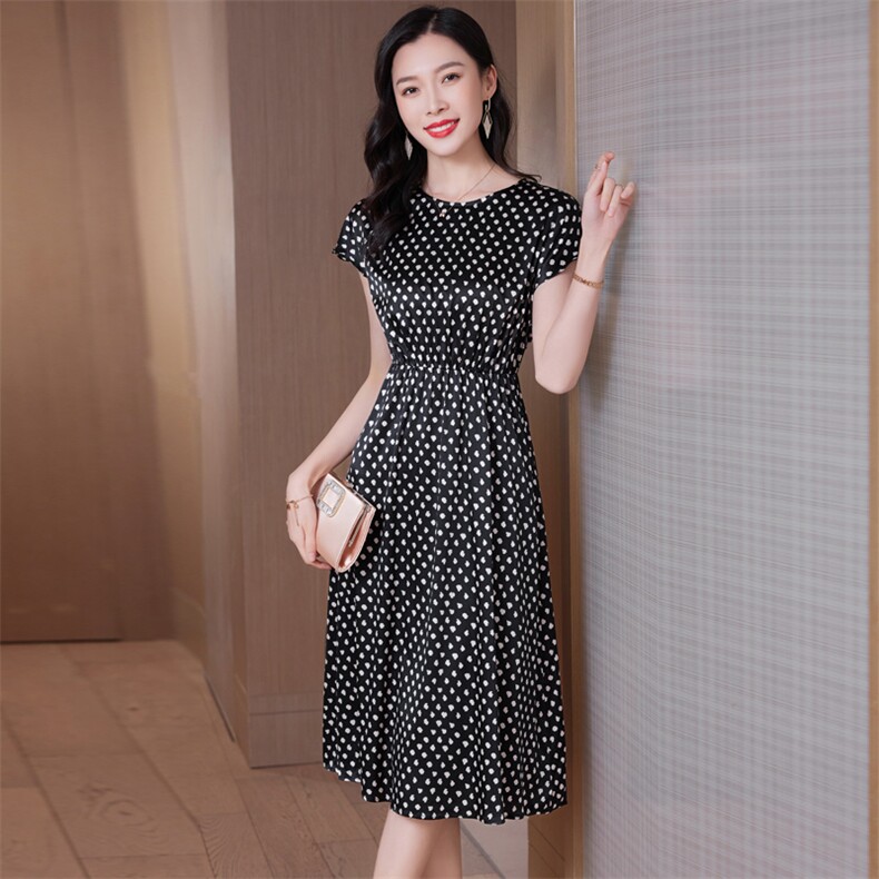 印花重磅真丝连衣裙女中长款2025新款年轻妈妈装系带桑蚕丝A字裙,女装连衣裙,阿舍尔精品