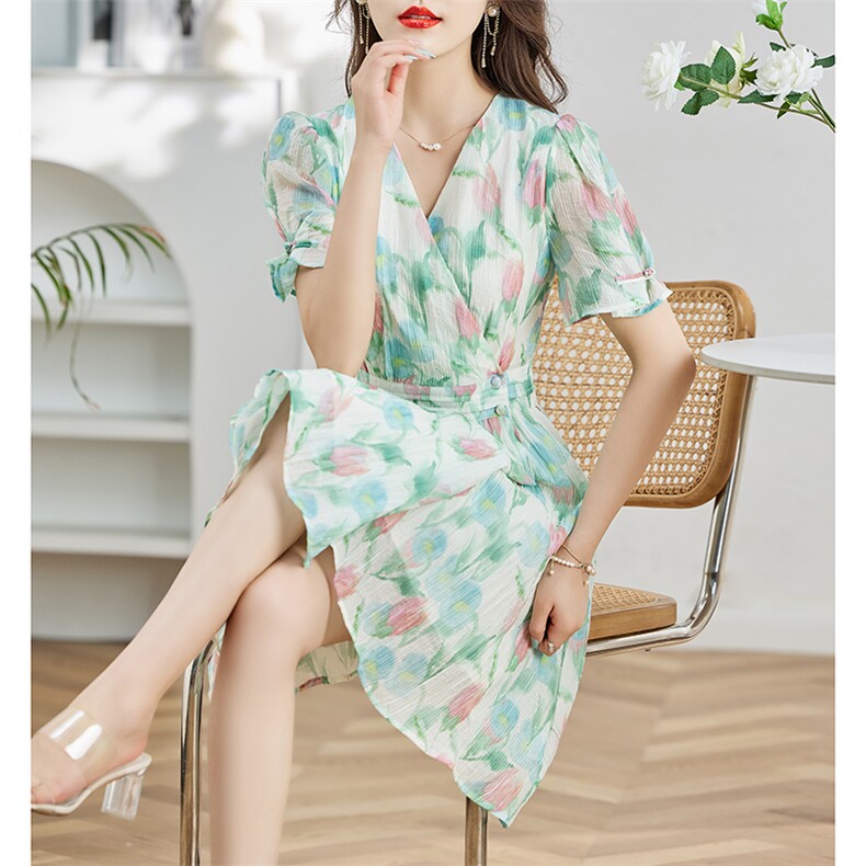 碎花连衣裙女夏2025新款小个子茶歇法式气质显瘦显高精致绝美裙子,女装连衣裙,魅丽静蓝
