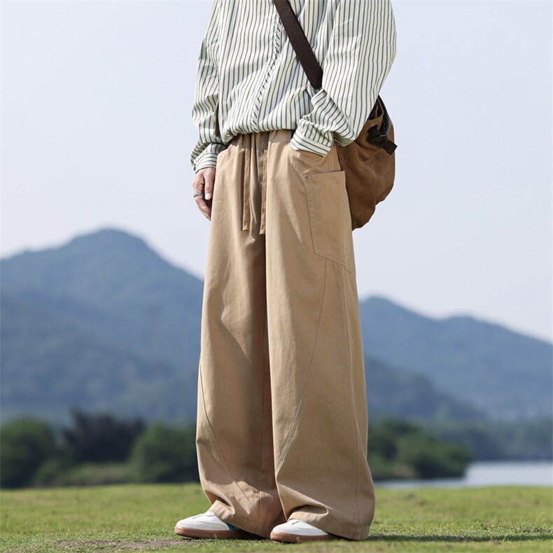 美式复古褶皱秋夏cleanfit宽松直筒简约阔腿休闲裤子K02535-P60,男装休闲裤,星座308B-2