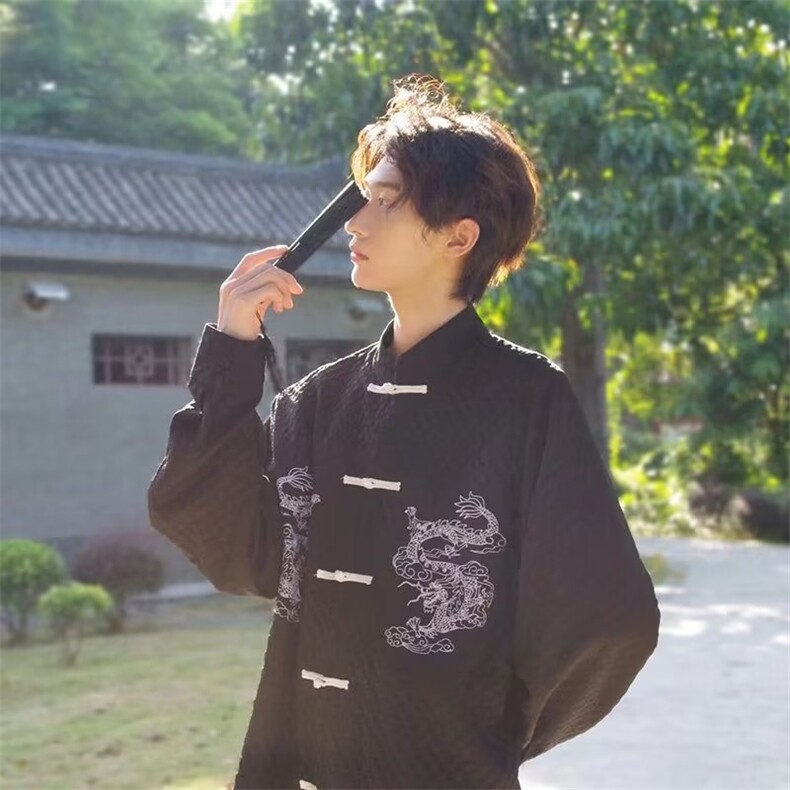 24新款潮改良版复古男女刺绣龙纹设计感衬衫外套-TZ058-网络图图片