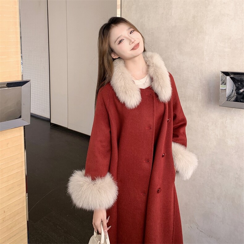 现货新款2177-P450-K669双面羊绒大衣圣诞红,女装双面呢大衣,韩然一族