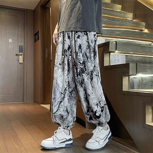 休闲裤潮宽松腰宽松型扎染泼墨休闲裤男束脚灯笼裤常规青少年X906图片