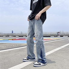 欧美潮牌高街休闲裤男夏复古街头宽松直筒拼接牛仔裤N0332-P48，男装牛仔裤，星座308B-1