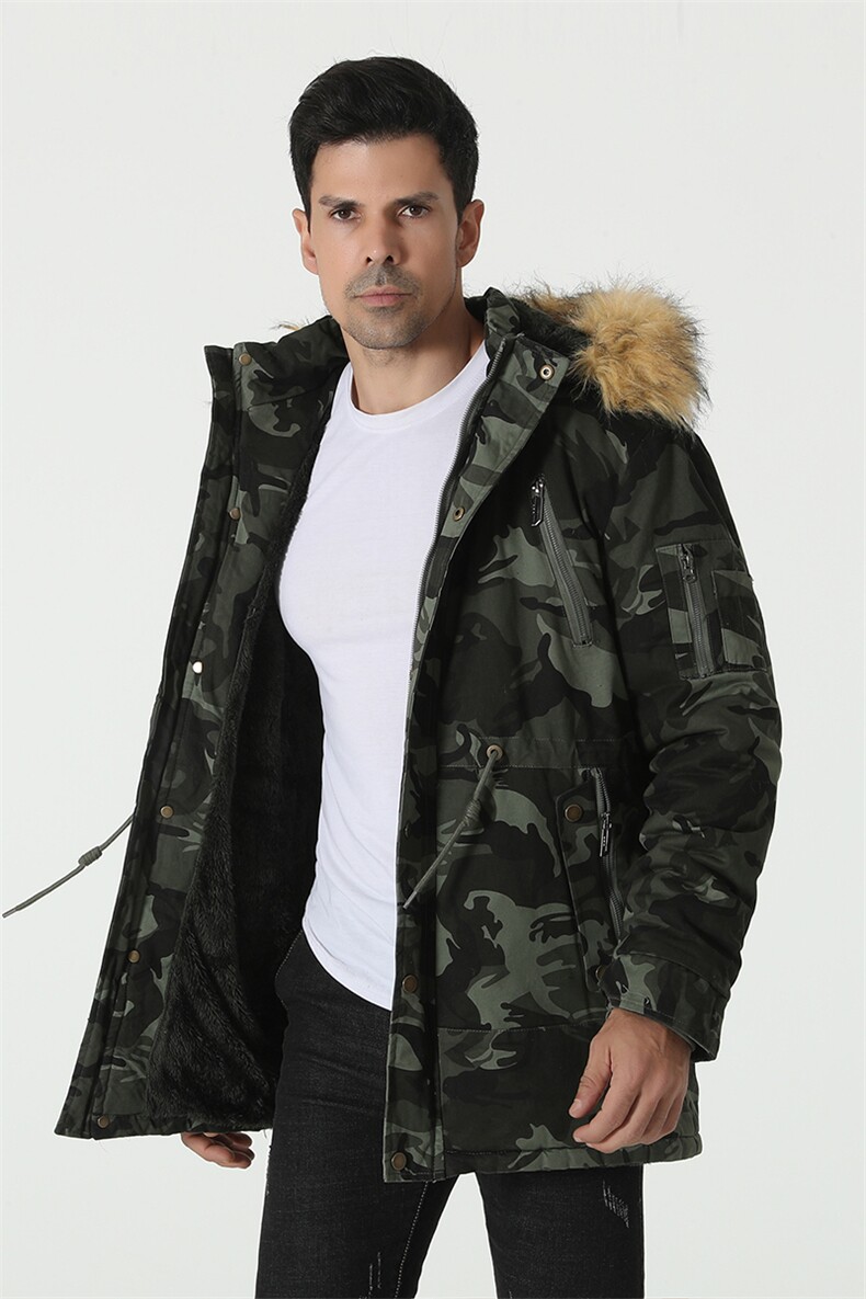 DY06-P130冬季新品男装加绒加厚外套男士连帽迷彩棉衣中长款棉袄，男装棉衣，星座1613