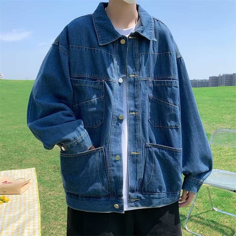 春秋潮牌ins夹克牛仔衣韩版复古宽松深蓝牛仔外套男W6977-P48,男装夹克,星座512-2