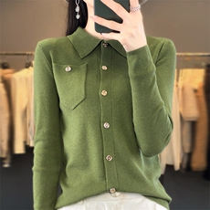 秋冬季新款衬衣领毛衣女宽松显瘦时尚百搭针织上衣，女装针织衫/毛衣，贵皇网供仓