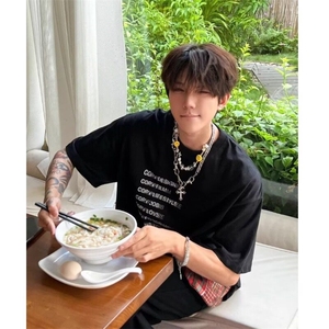 美式复古幻影字母印花短袖T恤男女潮牌宽松纯棉情侣体恤图片