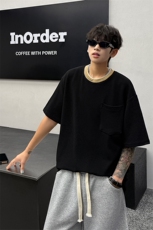 春夏韩系极简老钱风拼色阔版重磅短袖T恤男休闲短袖短袖撞色特P35，男装T恤，电商B319