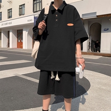 新款潮流ins五分袖男POLO衫休闲夏季休闲套装棉港风男装TZ5906P70，男装休闲套装，电商A086