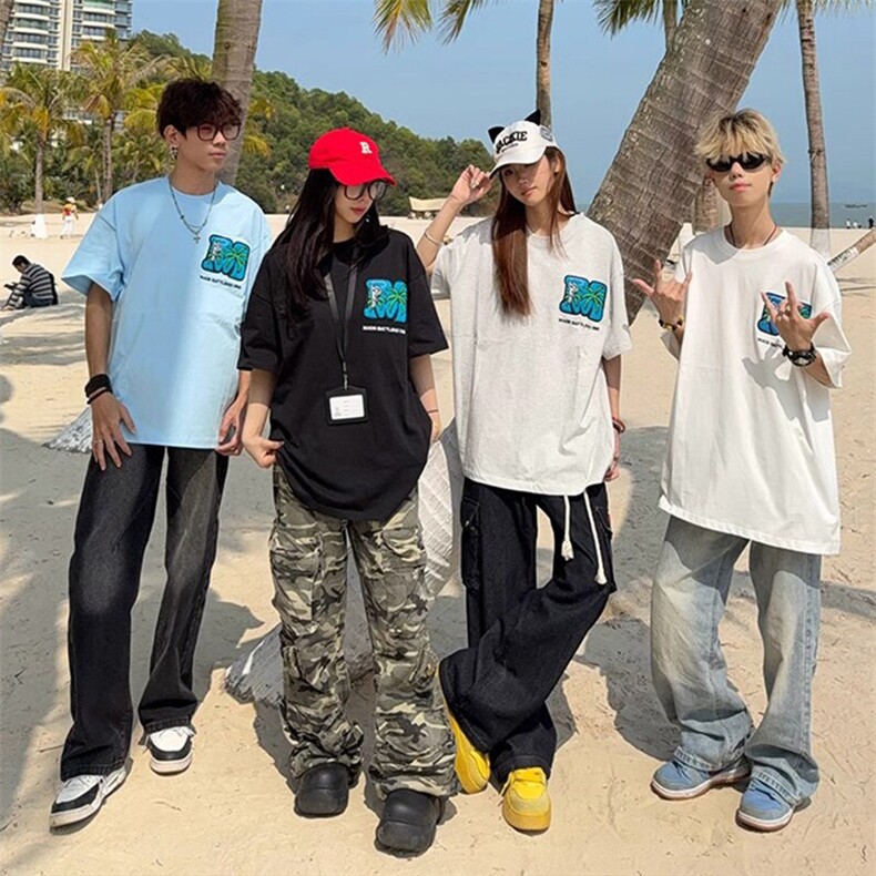 万针全刺绣工艺抖音得物高品质260克重磅纯棉双纱美式高街短袖T恤,男装T恤,电商A486