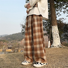 格子裤子男2024新款高街垂感阔腿裤潮牌休闲百搭长裤K7624-P40，男装休闲裤，星座512-3