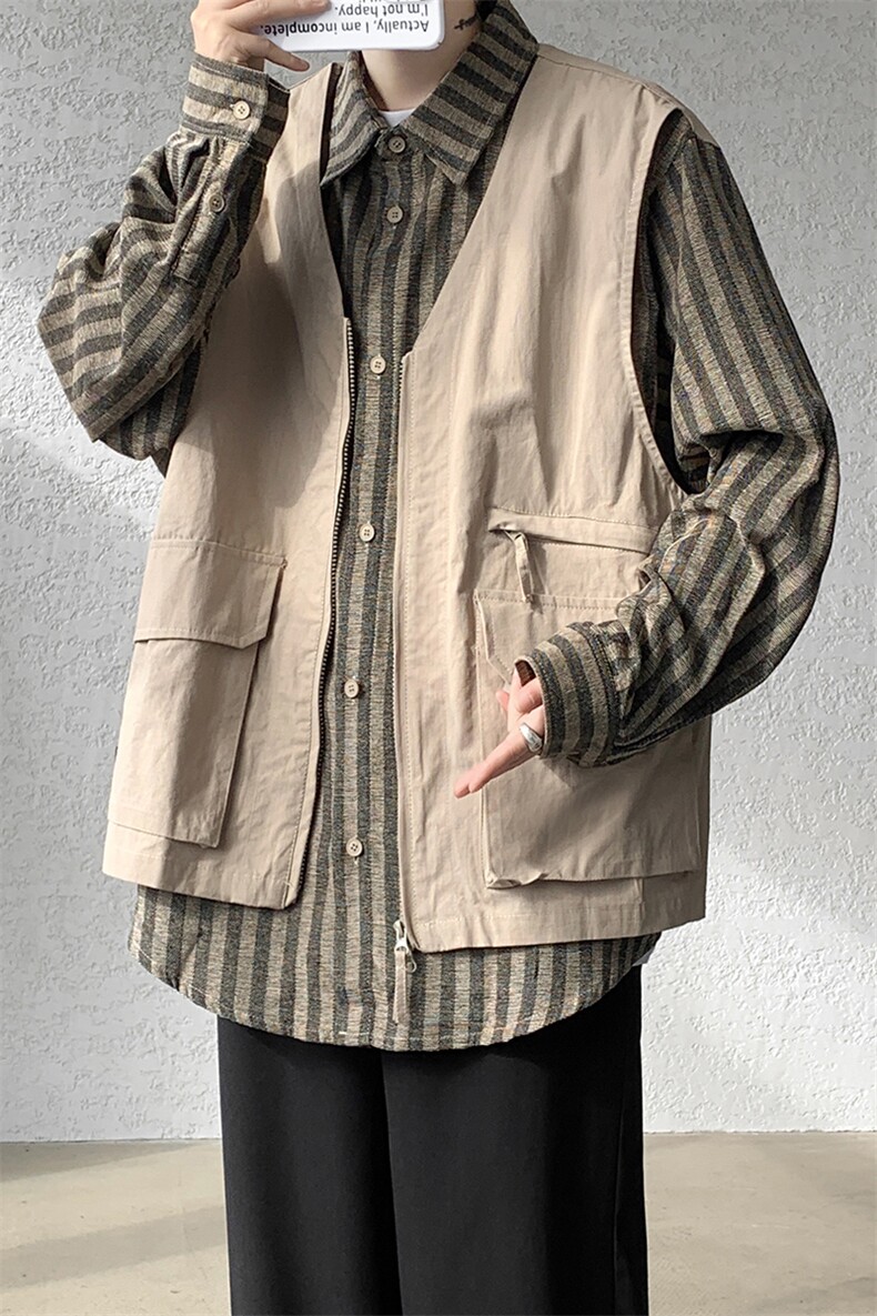 8XL-M特大码衬衫男假两件拼接衬衫新中式坎肩马甲外穿CS508TP68,男装背心/马甲,电商D206-1