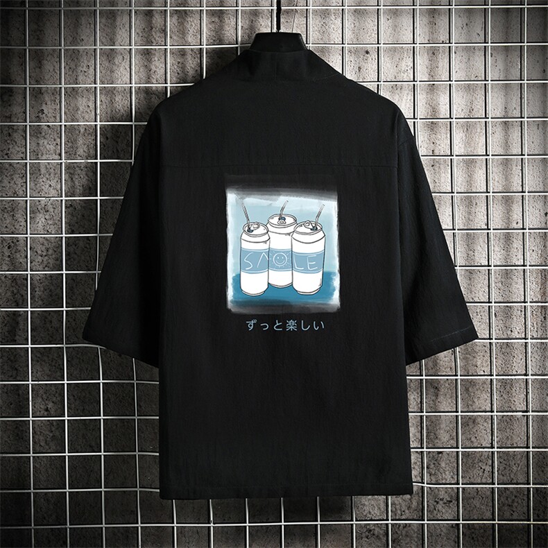 HF59148-P40风汉服男开衫外套七分袖道袍网格挂拍,男装民族服装,电商A040A