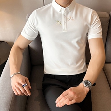简约显瘦韩版修身短袖POLO衫商务轻奢半截袖T恤PL81/P45降，男装T恤，电商A243