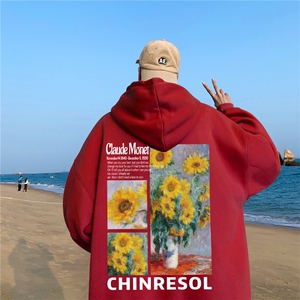 ！ 秋季重磅宽松大码港风向日葵印花连帽卫衣LW111-特p35图片