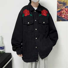 秋季印花男牛仔夹克长袖单排扣宽松型翻领青春流行外穿W5057-P62，男装夹克，星座512-2