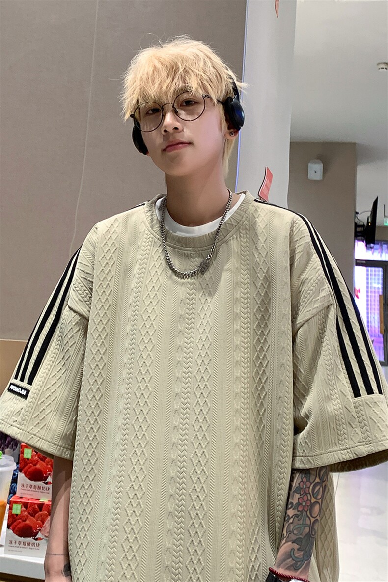 特批P28无差价夏季高级感oversize宽松休闲短袖潮圆领男上衣T2040,男装T恤,电商A001-1
