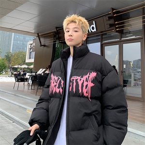 美式潮牌立领皮棉服男短款棉衣外套宽松面包服zx19批60图片