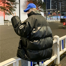 PU皮棉服冬季宽松港风棉衣立领冬装棉袄PM01-P115限158抖音控178，男装棉衣，电商B370