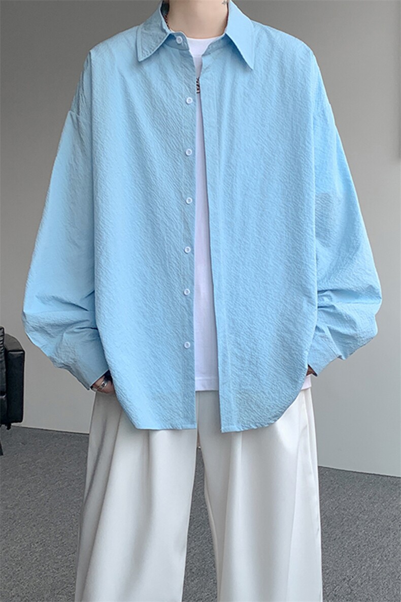 8XL-M泡泡纱盐缩肌理长袖衬衫男春季冰丝外套防晒衬衣CS29007P40,男装防晒衣,电商B312