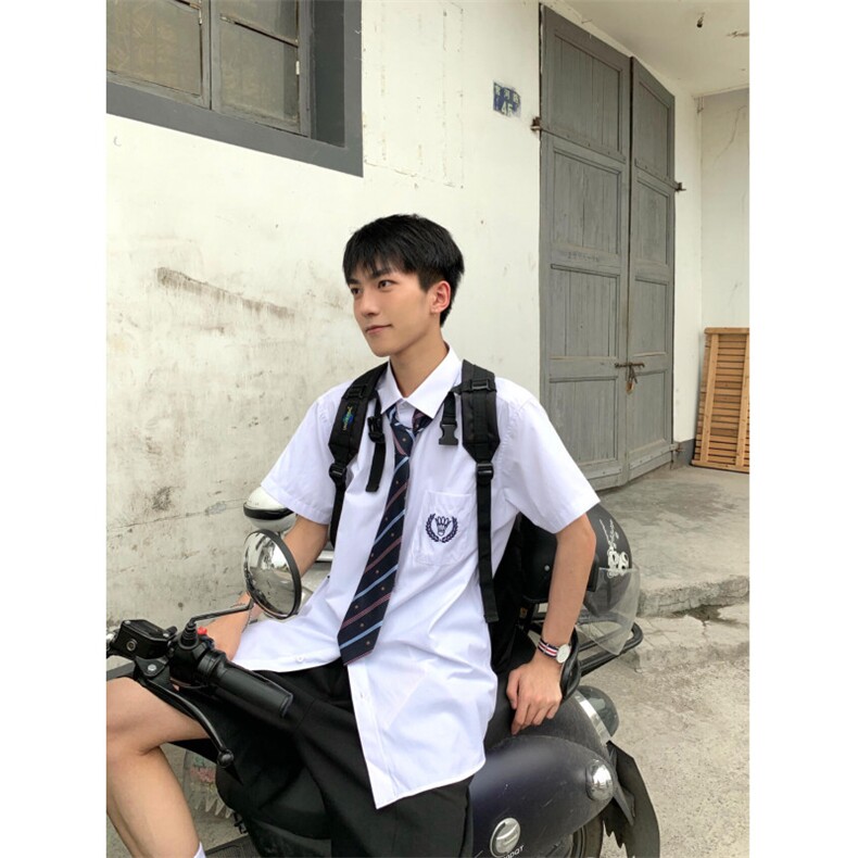 dk制服男纯棉白衬衫男短袖夏季宽松休闲大码半袖jk衬衣CS77-P48图片