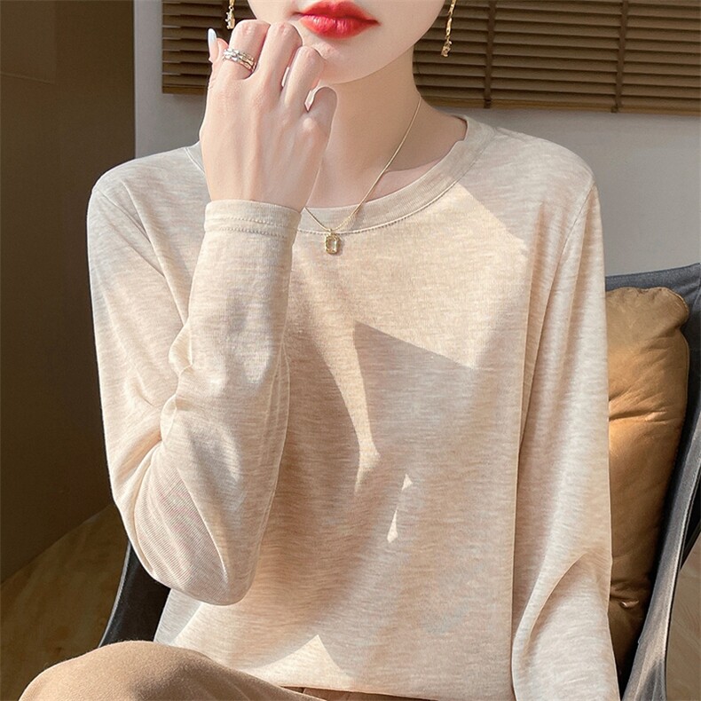 圆领新款针织女长袖纯色简约百搭宽松套头上衣,针织衫/毛衣,绒宛羊绒