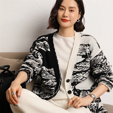 秋冬羊绒衫开衫女V领撞色外套毛衣宽松上衣，女装羊绒衫，五色羊羊绒