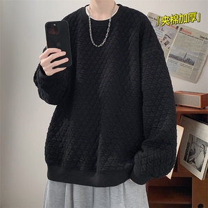 特批P35无差价冬新港风菱格夹棉保暖大码卫衣内搭上衣W5092J加棉图片
