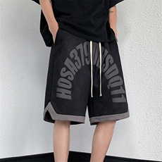 麂皮绒休闲短裤男撞色字母印花抽绳五分裤子B239-1505-P43控价59，男装休闲裤，星座514-2(原B239)