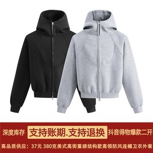 抖音得物高品质二开 25秋冬美式高街重磅结构高领连帽卫衣外套W62图片