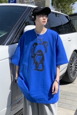 夏季新款大码T恤港风宽松休闲小熊印花情侣上衣A071-5515-P28，男装T恤，电商A071