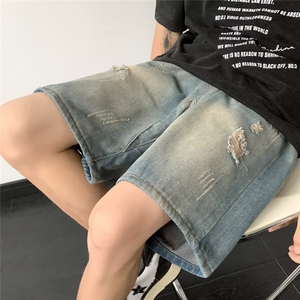 破洞牛仔短裤男夏季美式复古水洗宽松潮牌直筒五分裤DK0911-P35图片