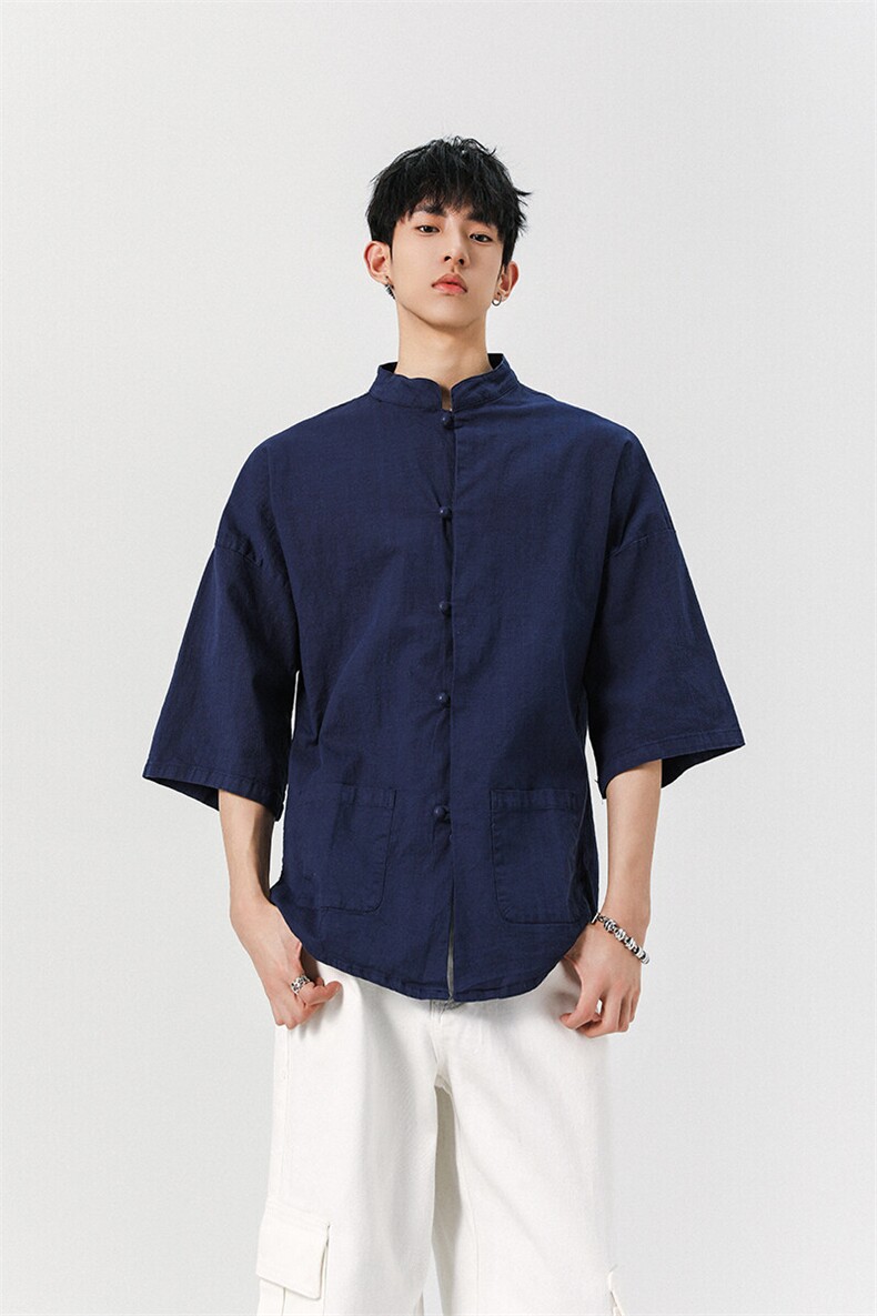 8XL-M风大码夏短袖衬衫男外套棉麻七分袖上衣CS505P60控78,男装衬衫,电商D206-1