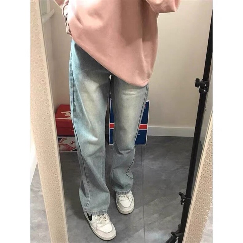 美式做旧水洗显瘦阔腿牛仔裤女冬季新款加绒直筒宽松拖地长裤ins,男装牛仔裤,星座506A