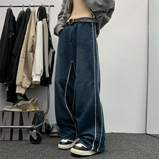 牛仔裤男高街vibe美式潮牌oversize阔腿裤子N01562-P60，男装牛仔裤，星座308B-1