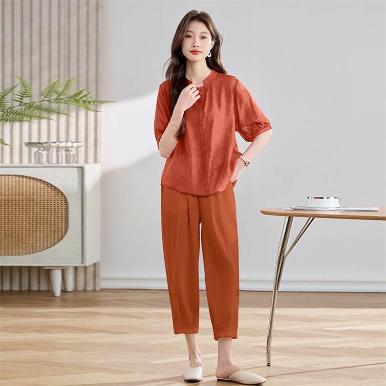 夏季两件套女时尚套装八分裤盘扣刺绣,女装套装/套裙,3200格调