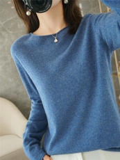 2025新款羊毛衫女低圆领薄款纯色长袖毛衣宽松套头V领针织羊绒衫，女装羊毛衫，鑫源羊绒