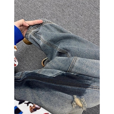 美式涂鸦牛仔裤高街复古宽松阔腿直筒水洗做旧NZ0098特P58，男装牛仔裤，星座908-1