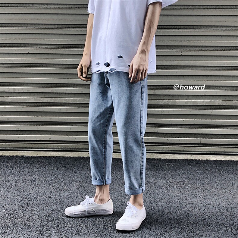 牛仔裤男士韩版潮流直筒宽松九分男裤夏季薄款休闲长裤子K010-P45,男装牛仔裤,电商A318
