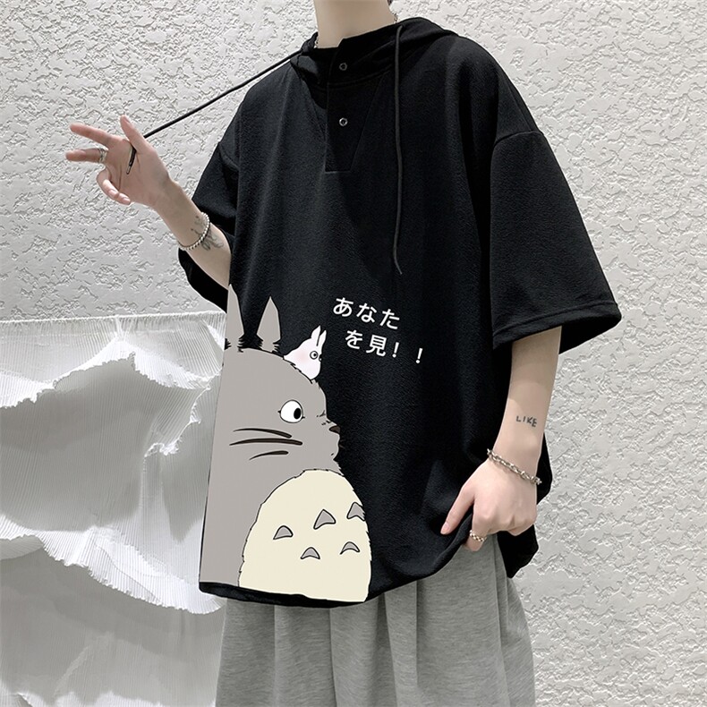 LD54150-P45连帽短袖t恤男大码胖子带帽五分袖中袖大皂风,男装T恤,电商A040