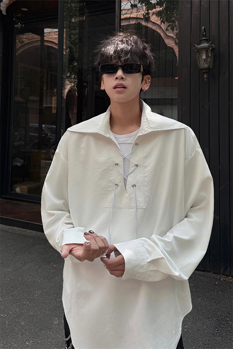春夏新款小心机深V西装领系带衬衫简约美式时尚衬衫外套特P38,男装西服套装,电商B319